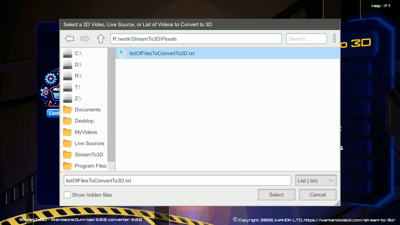 Release 6 Convert source browser with a batch-conversion text list selected through the List filter