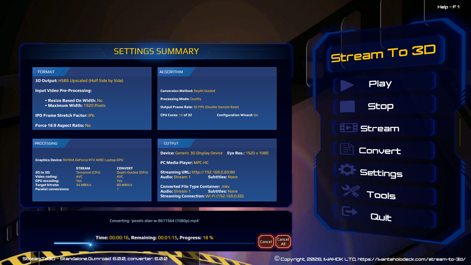 Release 6 Depth Guided batch conversion in progress with current-item Cancel and whole-batch Cancel All controls