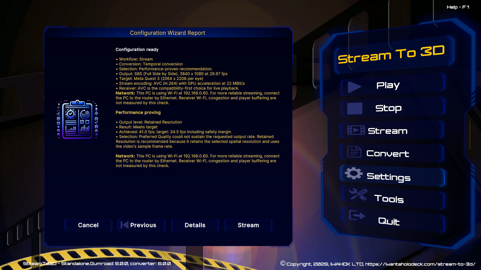 Release 6 Configuration Wizard report for the Temporal Full Side by Side Pigasus stream