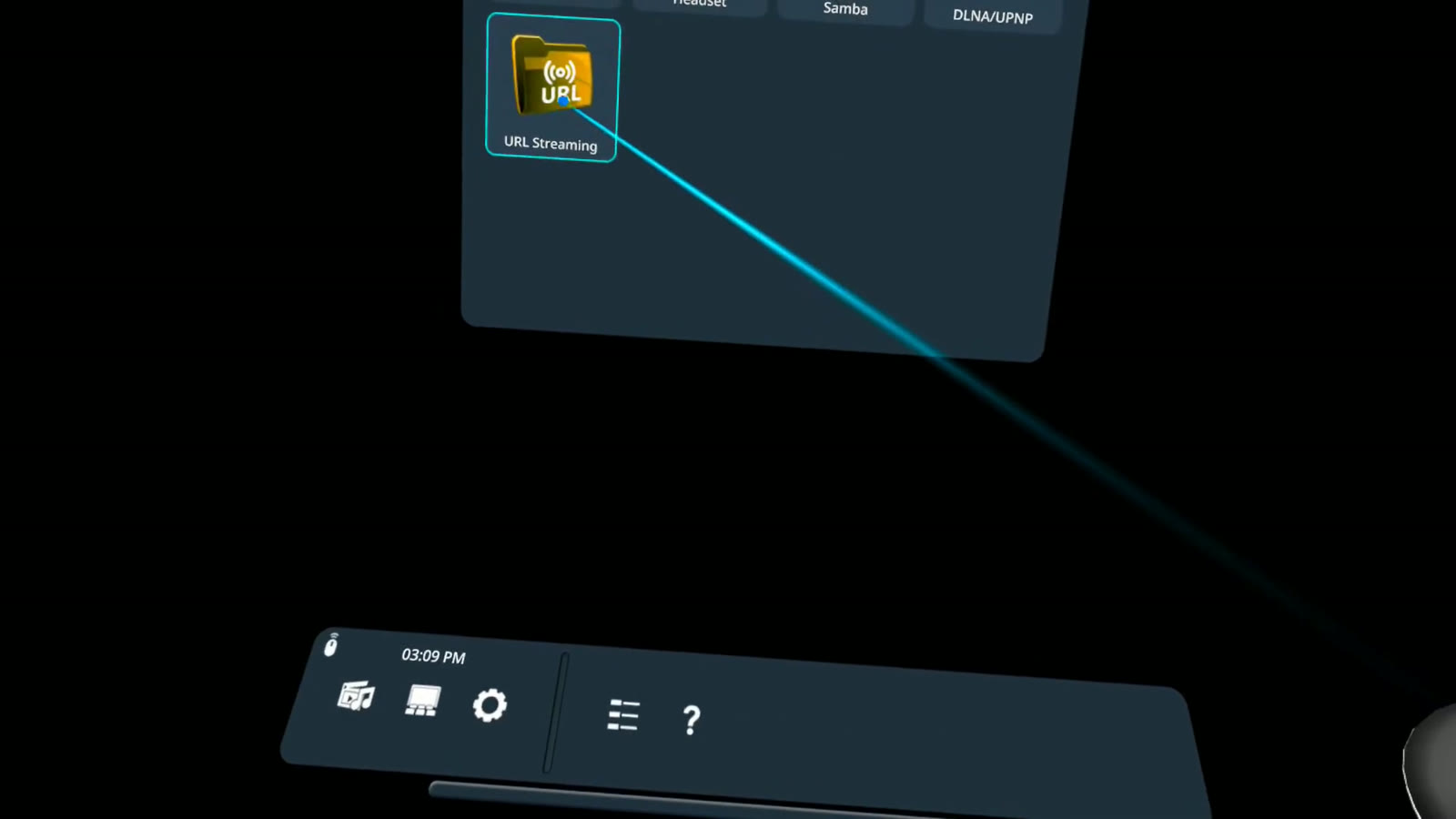 Pigasus VR Media Player on Meta Quest 3 with URL Streaming selected