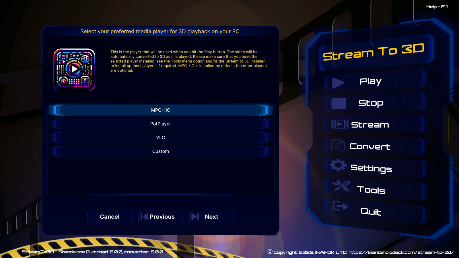 Configuration Wizard media-player selection with MPC-HC selected
