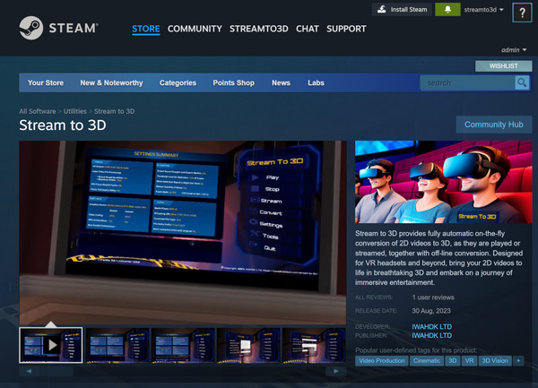 Stream to 3D Now Available on Steam!