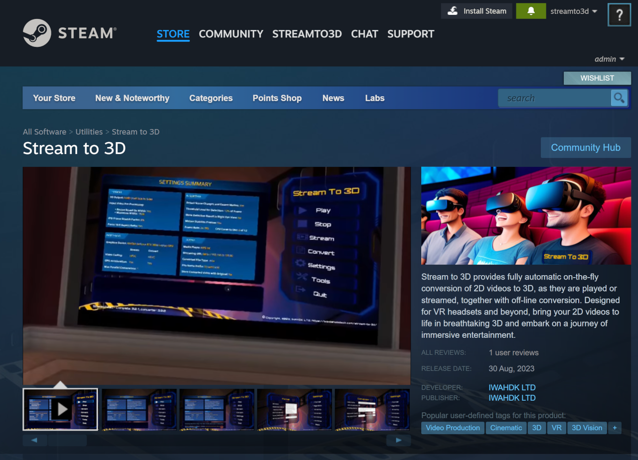 Stream to 3D Steam store page at its 2023 launch